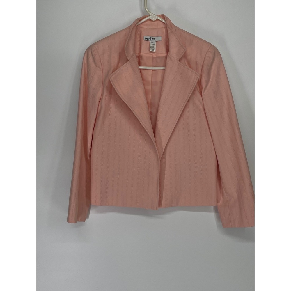 Realities Womens Blazer 4 Jacket Pink Textured Stripe‎ Cropped Cotton Business
